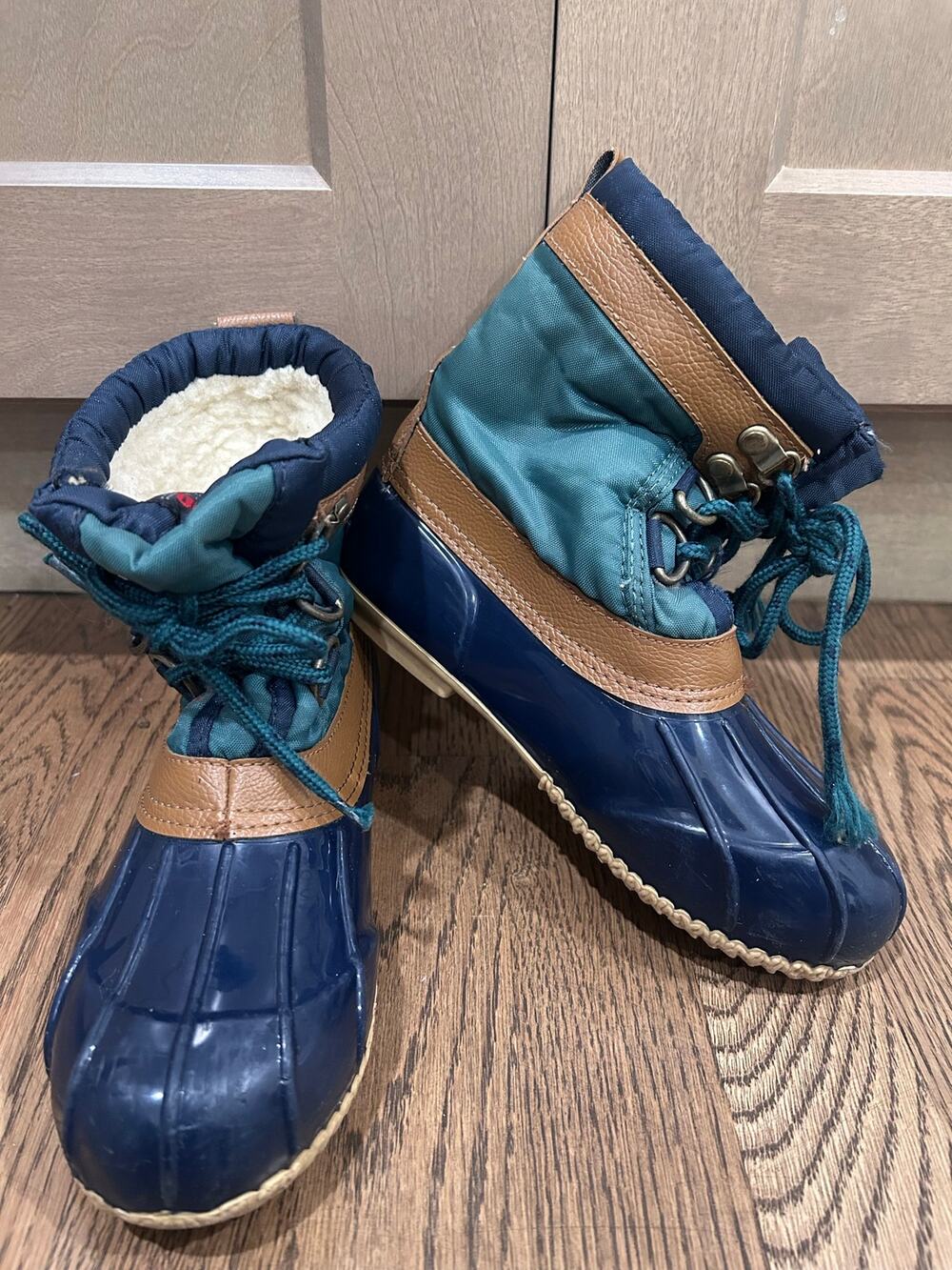 Vtg Thermolite Duck Boots Teal Navy Insulated Waterproof Winter Kid Sz 2 Outdoor
